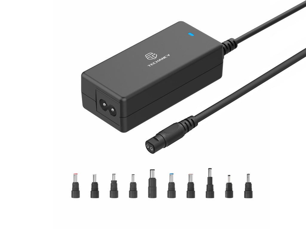 Techancy  Adaptador de energia universal TL7344 para laptops, com potência de 70W, 10 conectores e proteções contra sobrecorrente e sobretensão
